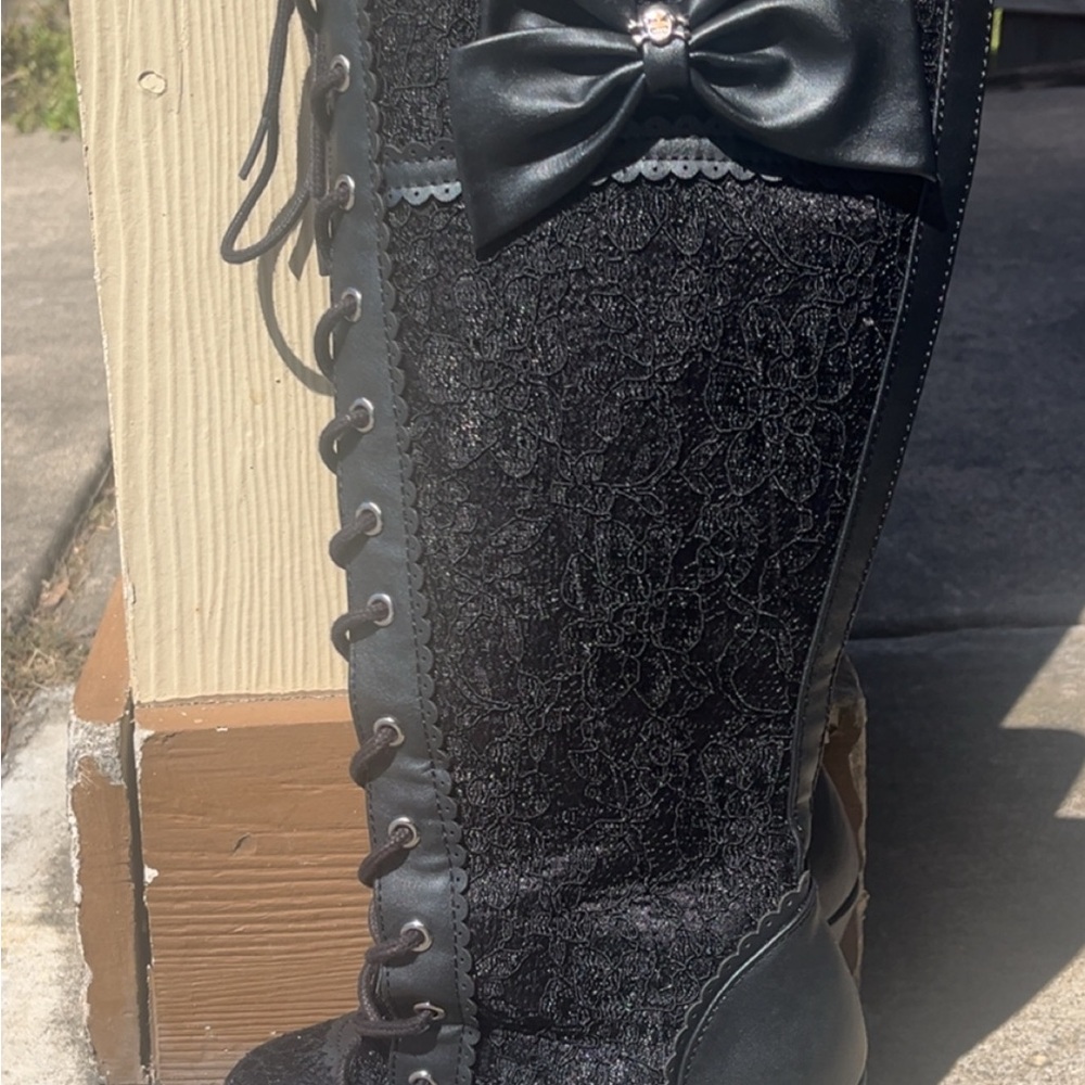 Demonia GLAM-240 Black Lace Boot Heels